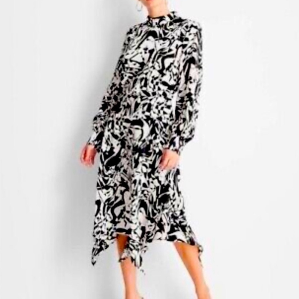 Future Collective Mock-Neck Long-Sleeve Satin Black & White Dress